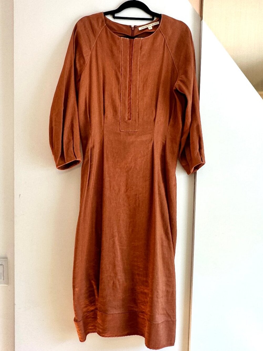 Veronia Beard 100% Linen Lantern-Sleeve Dress